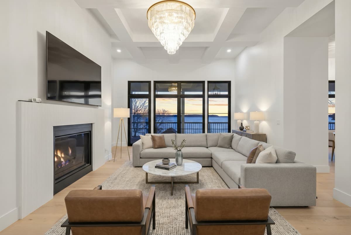 Coffered-Ceiling Living Room